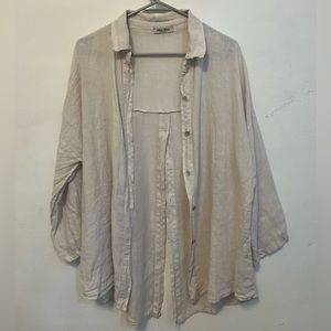 MEO MELI 100% Italian Linen Oversized Women’s Button Down Top - Beige OS